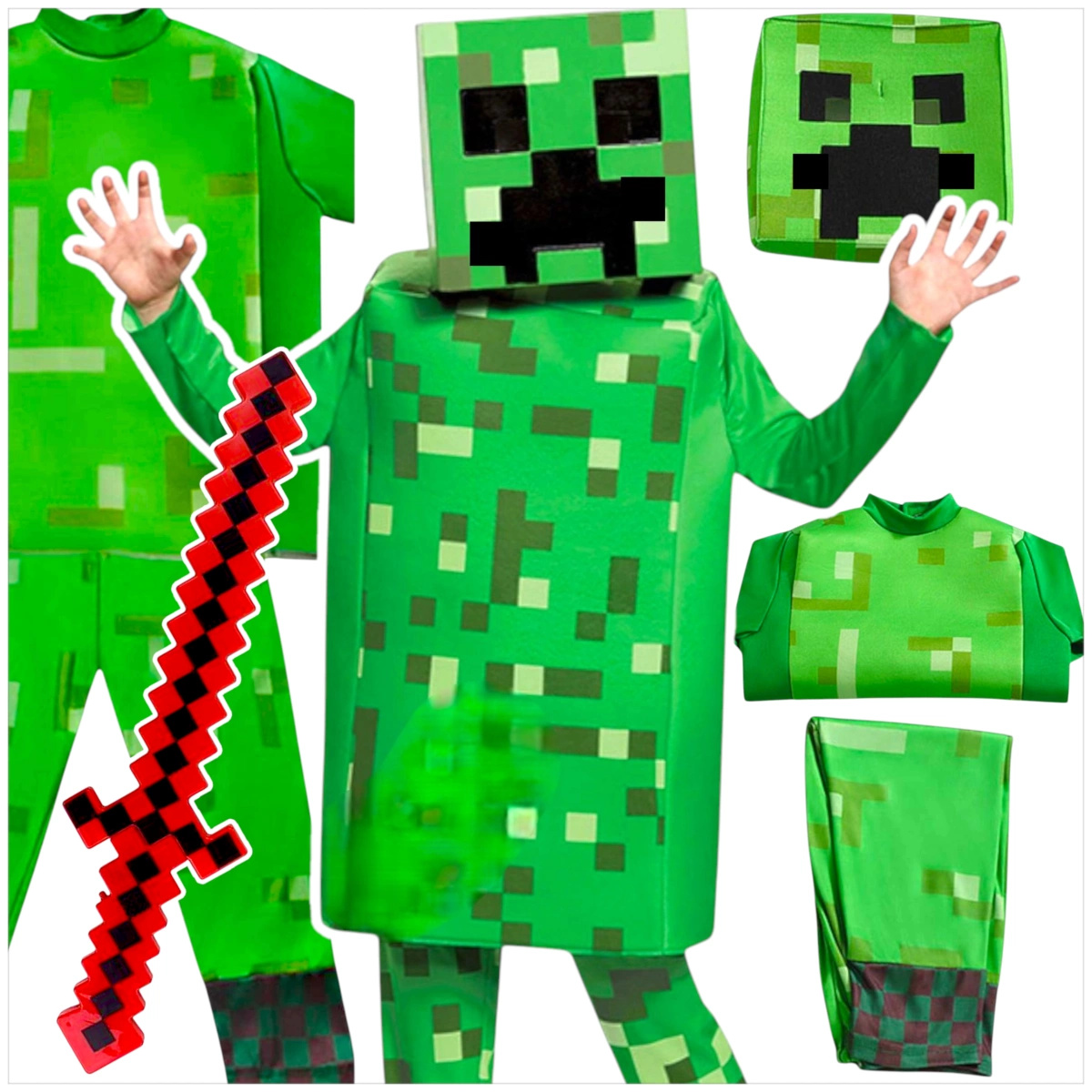MINECRAFT Strój dla chłopca CREEPER / kostium na bal rozmiar L 130-140 cm + miecz