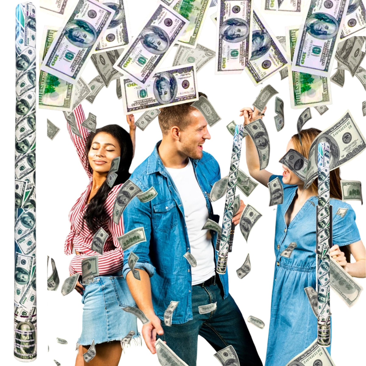 TUBA KONFETTI BANKNOTY DOLARY 60CM KAWALERSKI ŚLUB NA URODZINY DEKORACJA