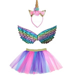 STRÓJ JEDNOROŻEC ZESTAW 3w1 SKRZYDŁA OPASKA SPÓDNICZKA TĘCZOWA KOLOROWA 