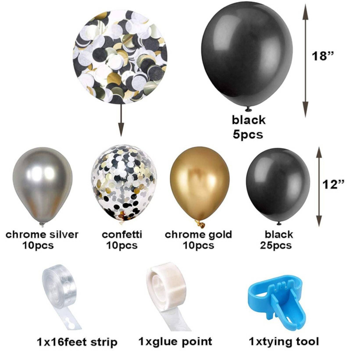 GIRLANDA BALONOWA BALONY ZŁOTA CZARNA ZŁOTO KONFETTI DEKORACJE URODZINOWE 