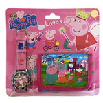 SUPER ZESTAW DLA DZIEWCZYNKI ZEGAREK + PORTFELIK ŚWINKA PEPPA EKO SKÓRA 2W1