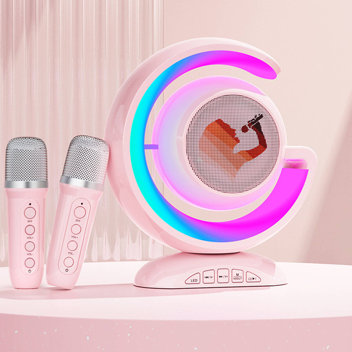 ZESTAW KARAOKE 2 MIKROFONY BEZPRZEWODOWY PRZENOŚNY GŁOŚNIK BLUETOOTH LED 