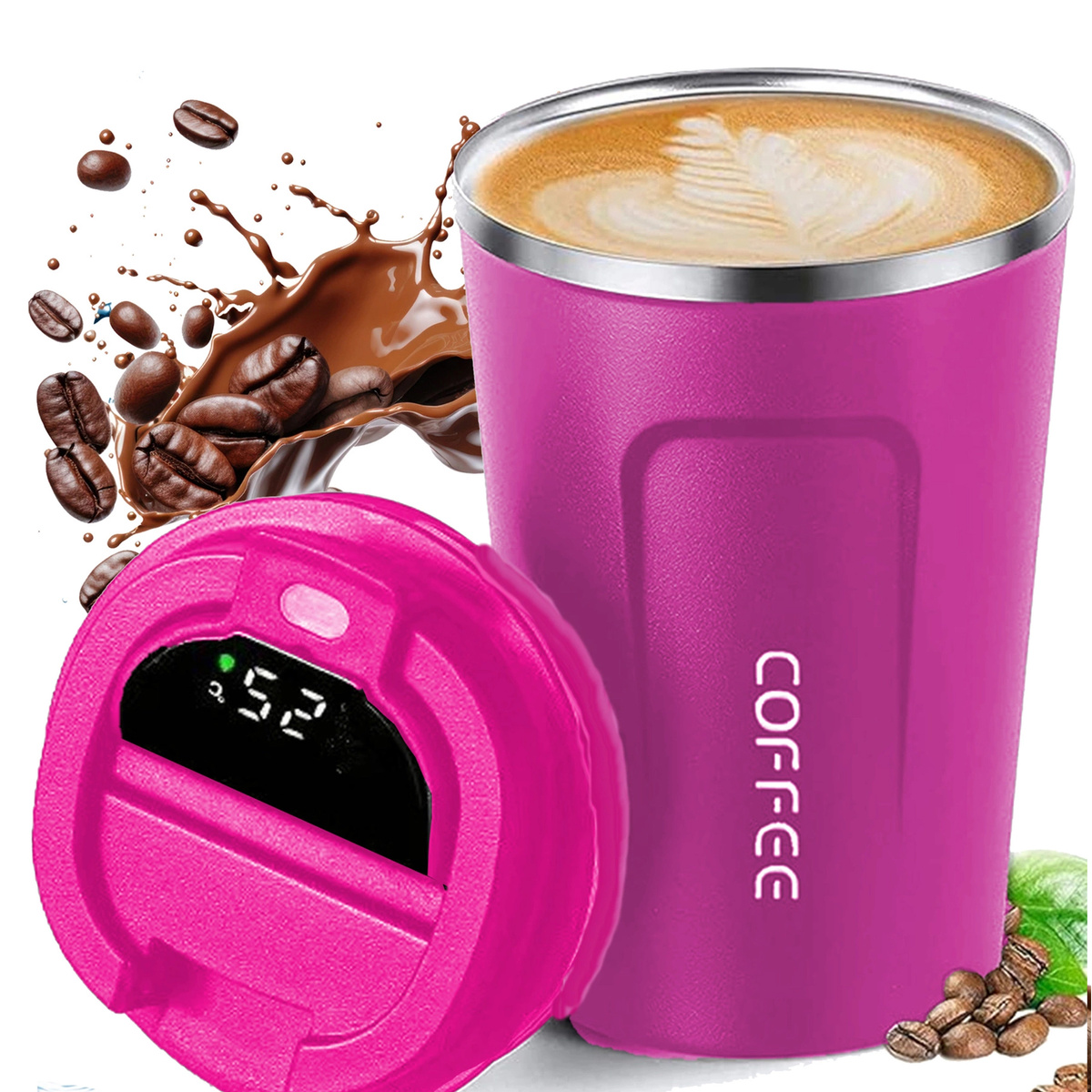 KUBEK TERMICZNY TERMOS WYŚWIETACZ LED TEMPERATURA DO SAMOCHODU 510ML MODNY