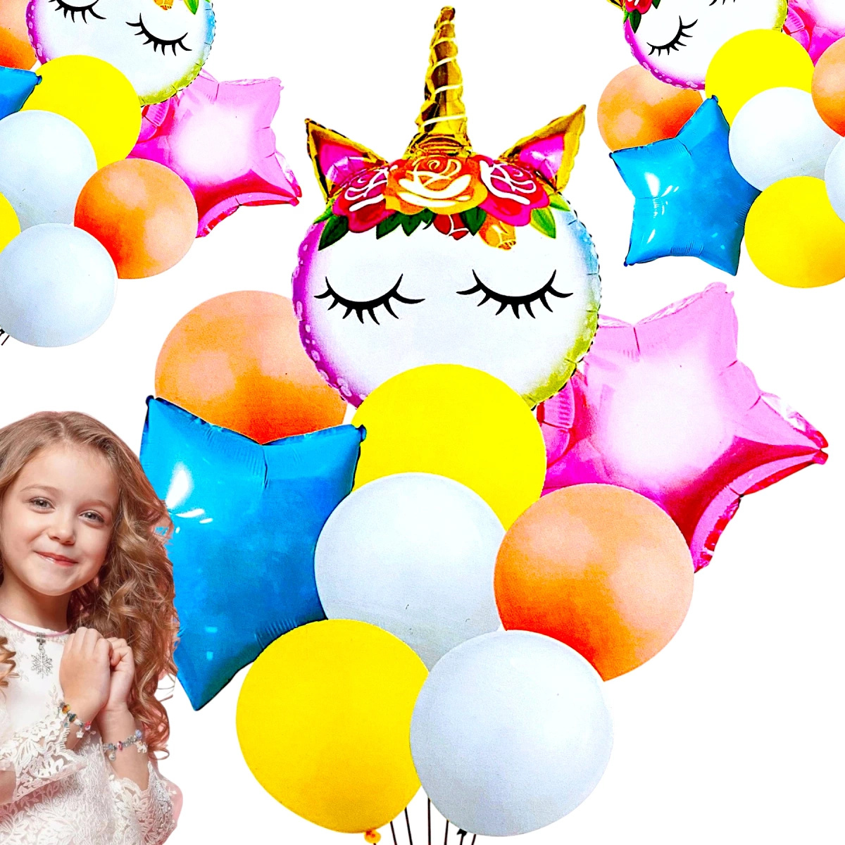 ZESTAW BALONY JEDNOROŻEC 9el GWIAZDKI URODZINY HEL  NA IMPREZĘ DLA DZIECI