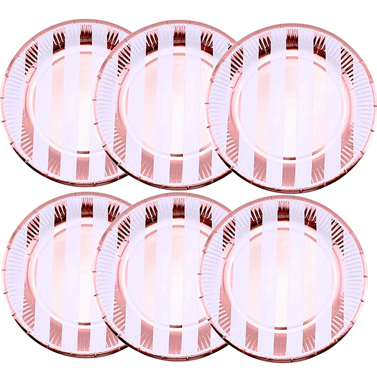 TALERZYKI JEDNORAZOWE PAPIEROWE ROSE GOLD RÓŻOWE W PASKI EKOLOGICZNE 6szt