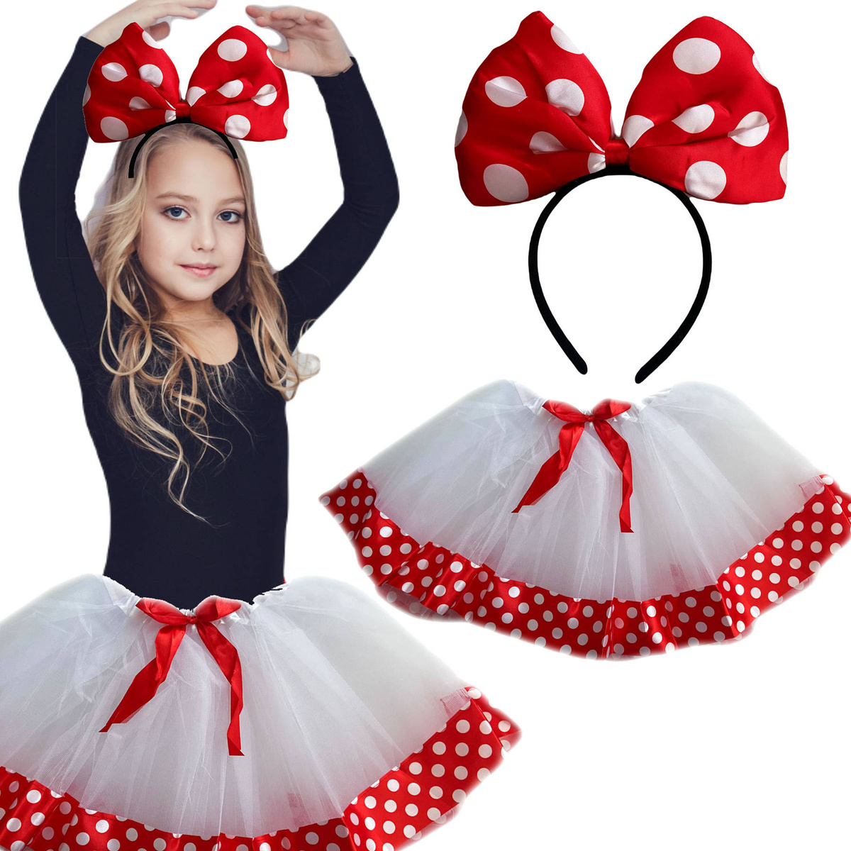 PRZEBRANIE DLA DZIEWCZYNKI MYSZKA MIKI MICKEY ZESTAW 2w1 OPASKA SPÓDNICZKA