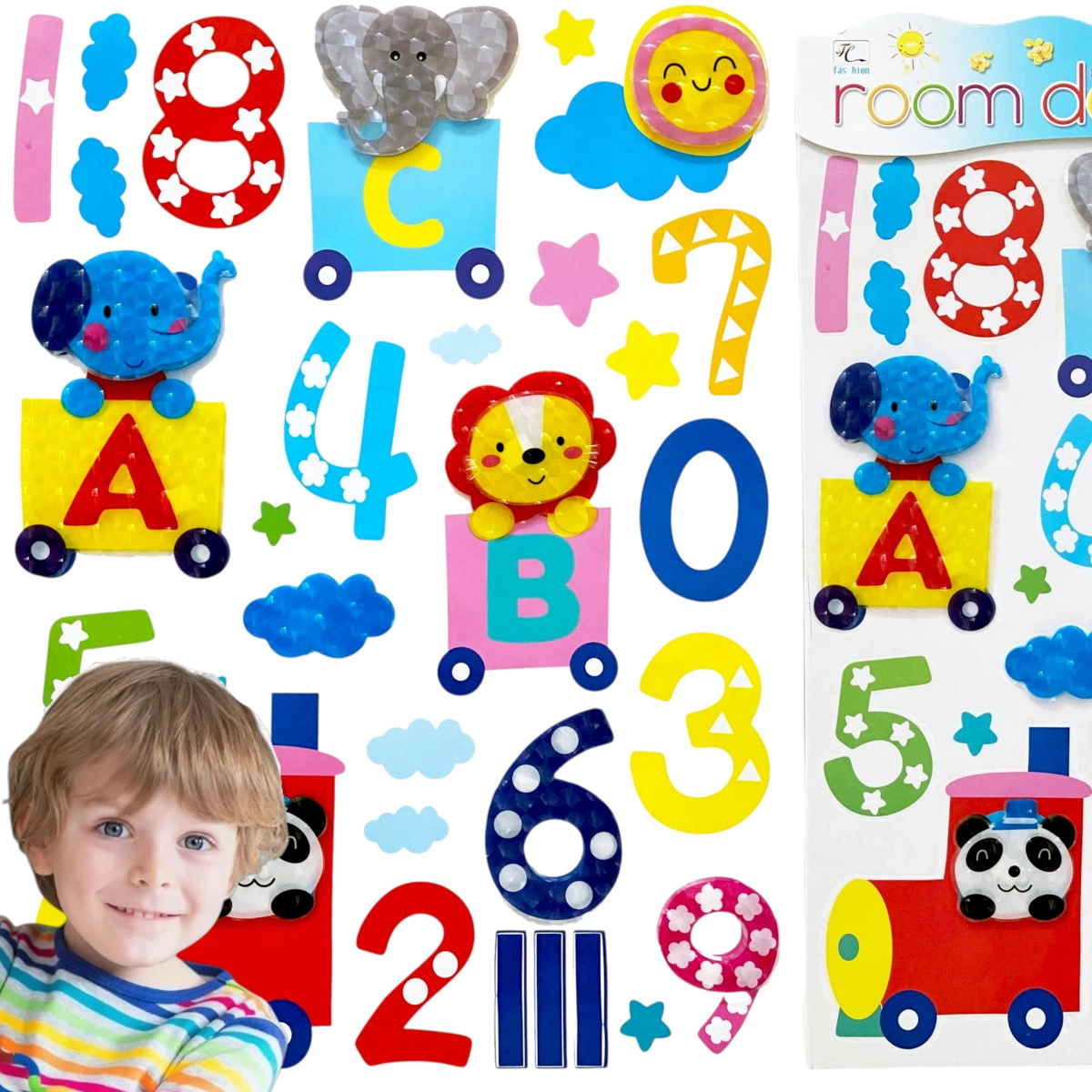 NAKLEJKI 3D NA ŚCIANĘ DLA DZIECI CYFERKI ZOO EDU OZDOBA POKOJU NA ŚCIANĘ