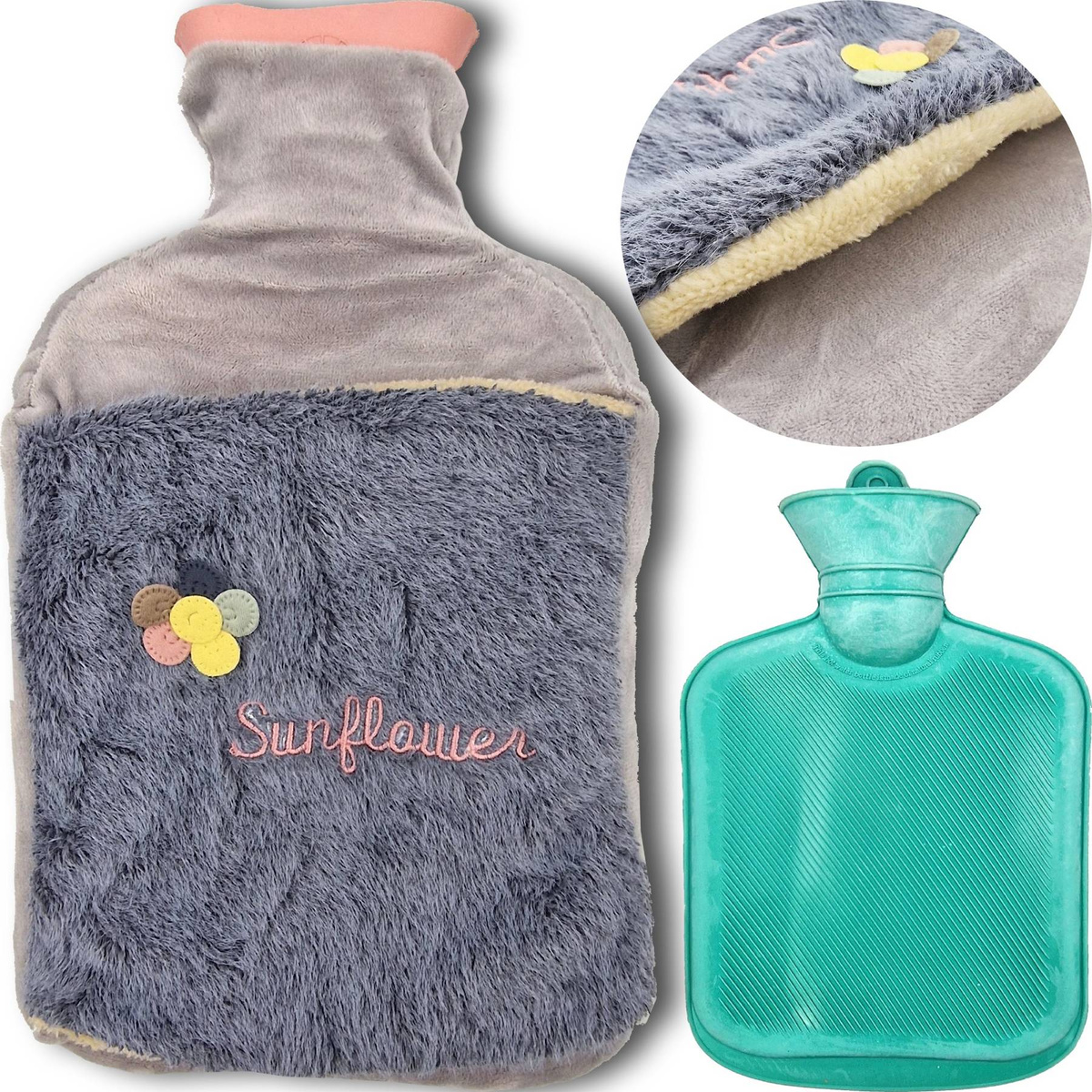 DUŻY TERMOFOR GUMOWY W SWETERKU POKROWIEC PLUSZOWY OGRZEWACZ 2 LITRY CIEPŁY