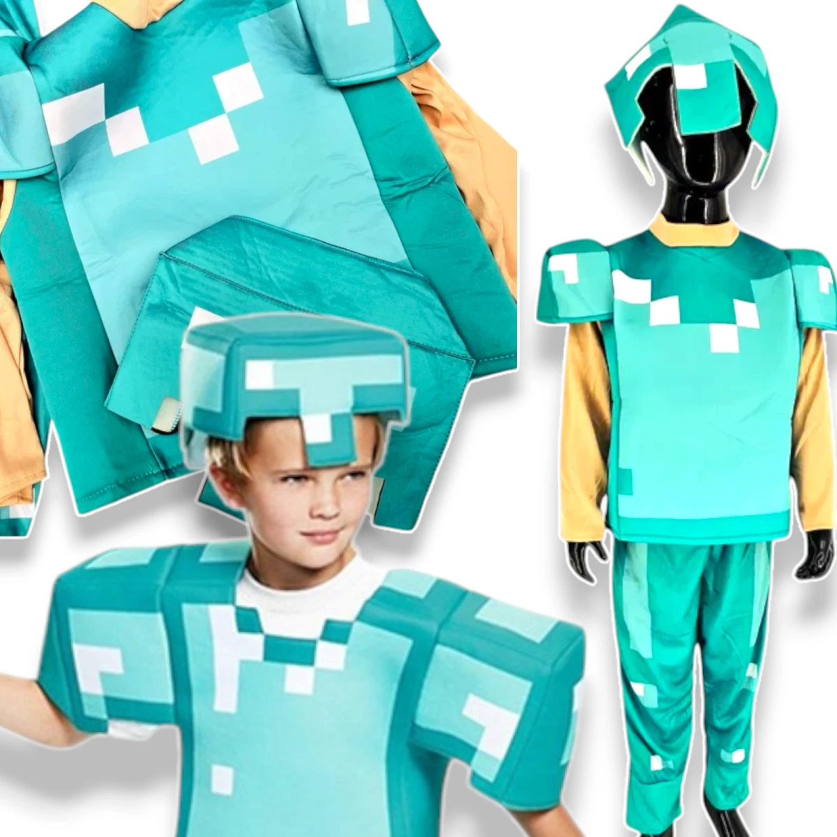 STRÓJ MINECRAFT PRZEBRANIE DLA CHŁOPCA STEVE DIAMENTOWY MASKA KOSTIUM BAL