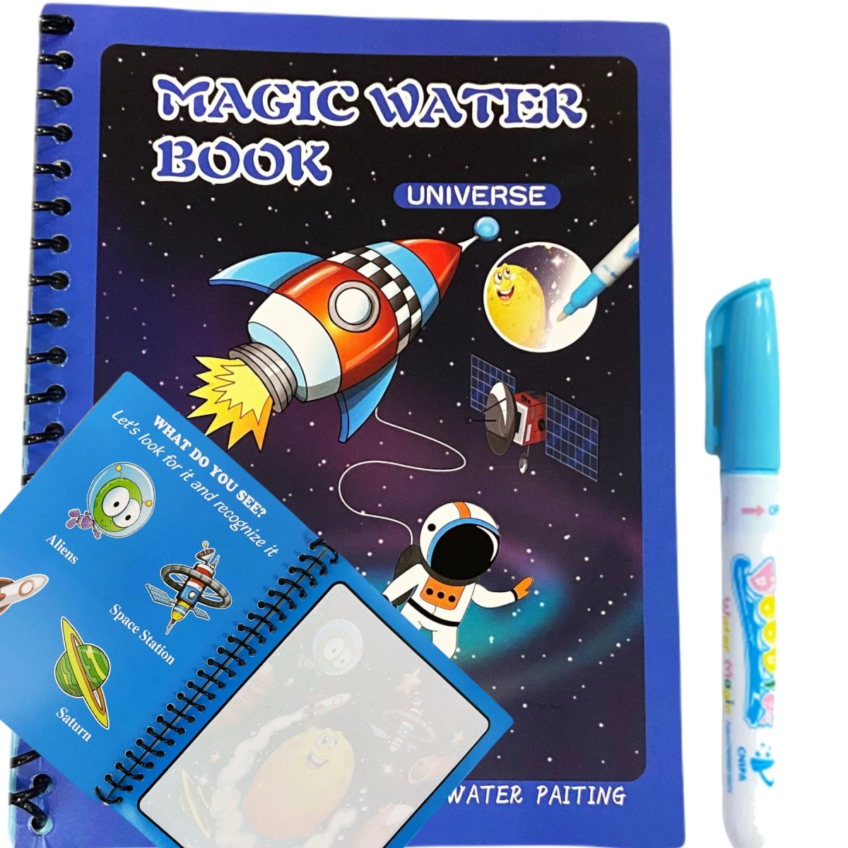 KOLOROWANKA WODNA + MAGICZNY FLAMASTER KOSMICZNA 4 OBRAZKI NOTES EDUKACYJNY