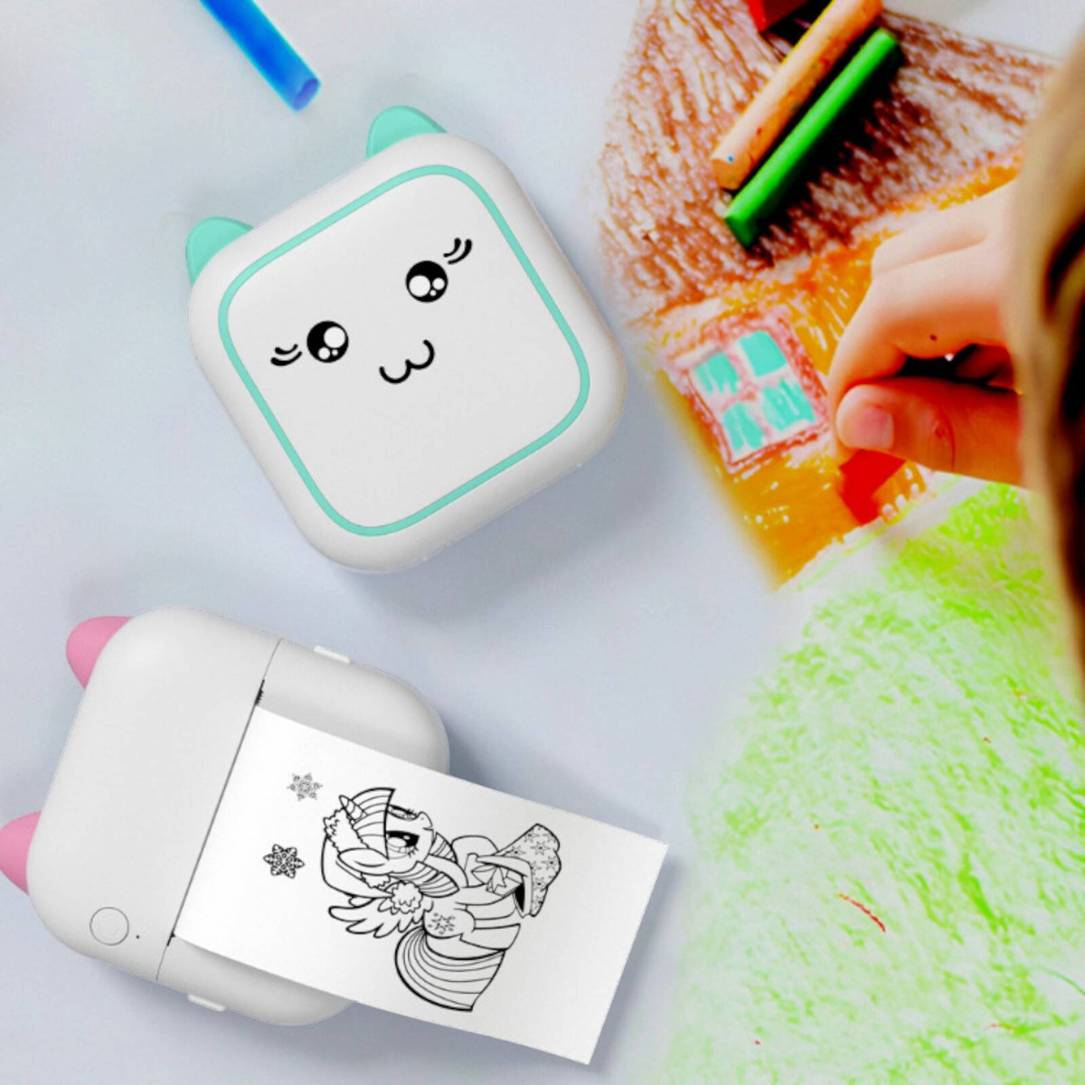 MINI DRUKARKA TERMICZNA KOTEK PRZENOŚNA PREZENT DLA DZIECI KOT DRUKUŚ ROLKA