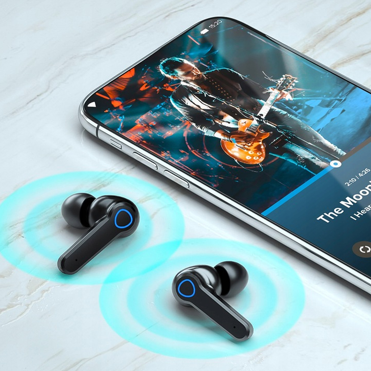 SŁUCHAWKI BEZPRZEWODOWE DO BIEGANIA DOUSZNE M19 BLUETOOTH POWERBANK ETUI 