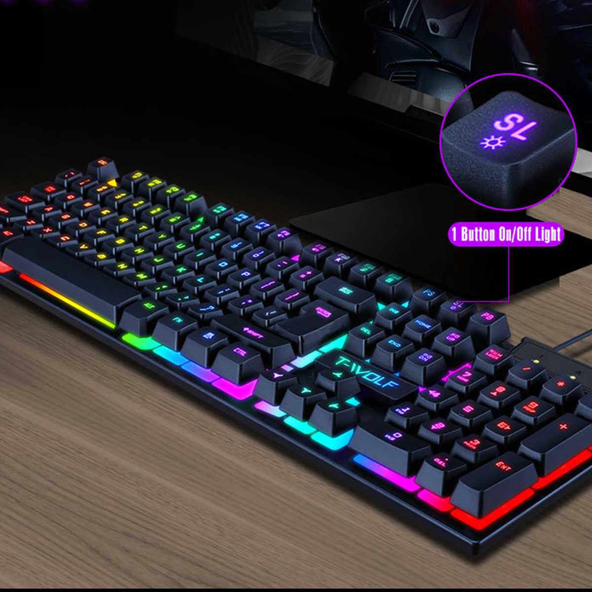 ZESTAW GAMINGOWY  PODŚWIETLANA KLAWIATURA  MYSZ RGB USB SZYBKOŚĆ I KONTROLA