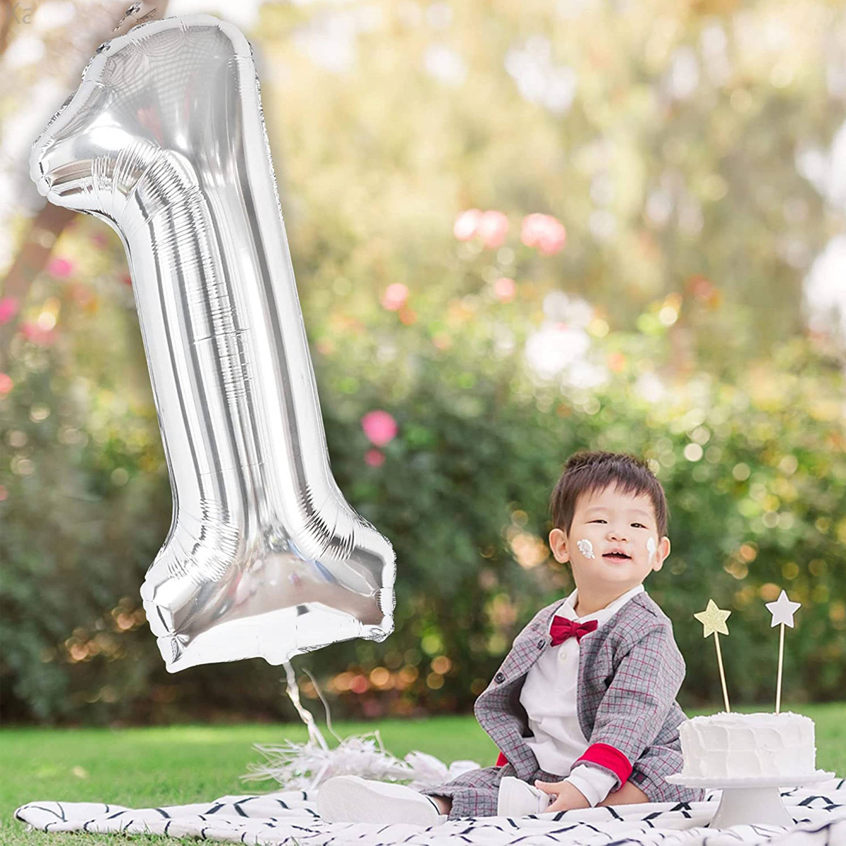 BALON FOLIOWY CYFRA 1 SREBRNY NA URODZINY JUBILEUSZ URODZINOWY 80cm