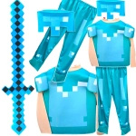 MINECRAFT Strój dla chłopca DIAMENTOWY STEVE / kostium na bal rozmiar XL (140-150) + miecz
