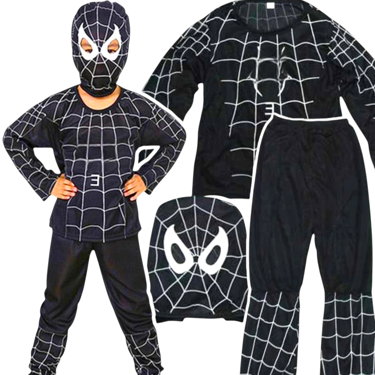 SPIDERMAN CZŁOWIEK PAJĄK MASKA 98-110 PRZEBRANIE CZARNY KOSTIUM DLA CHŁOPCA