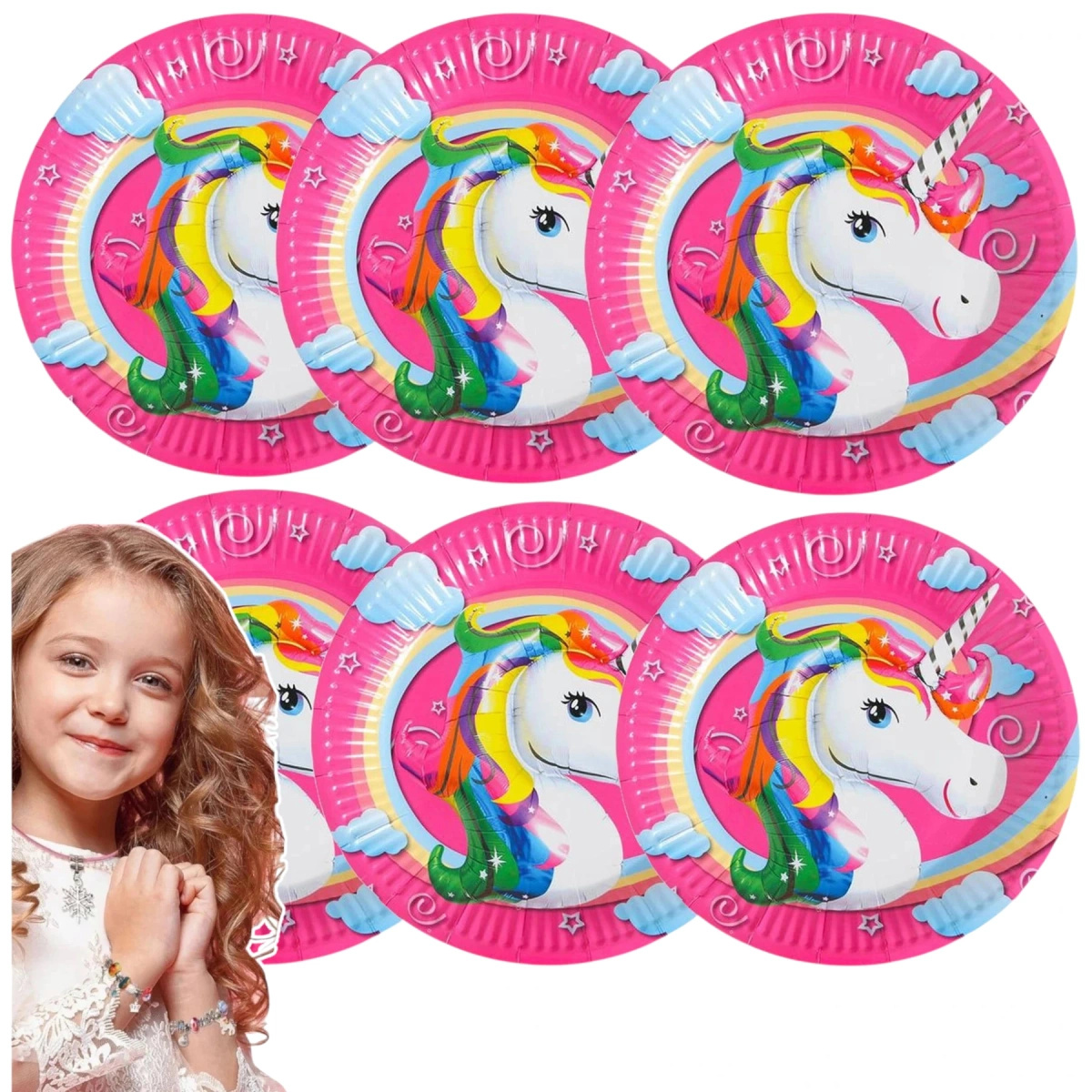 TALERZYKI NA URODZINY IMPREZĘ 24cm JEDNOROŻEC 6szt PAPIEROWE EKOLOGICZNE