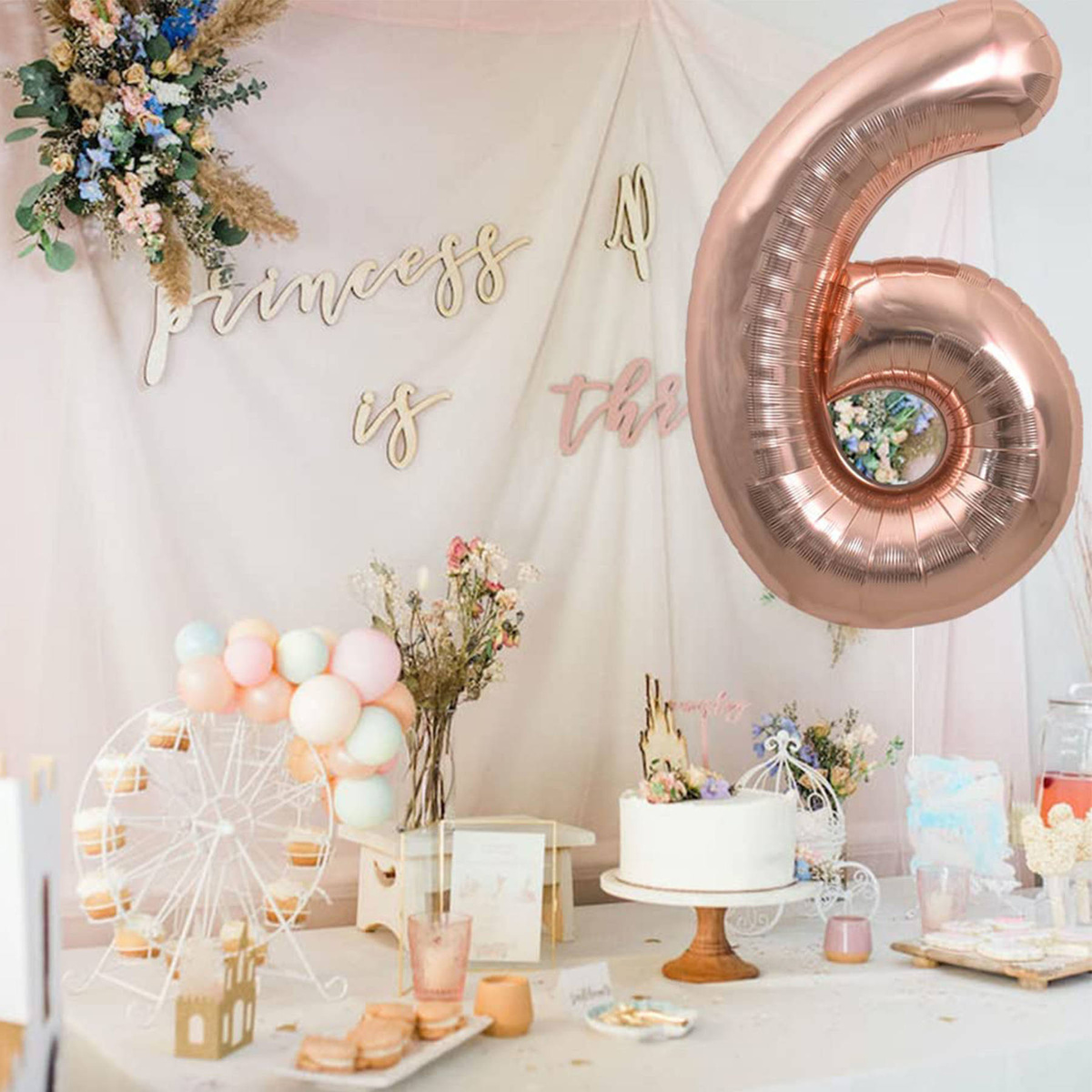 BALON FOLIOWY CYFRA 6 SZEŚĆ ROSE GOLD URODZINOWY NA URODZINY JUBILEUSZ 40cm