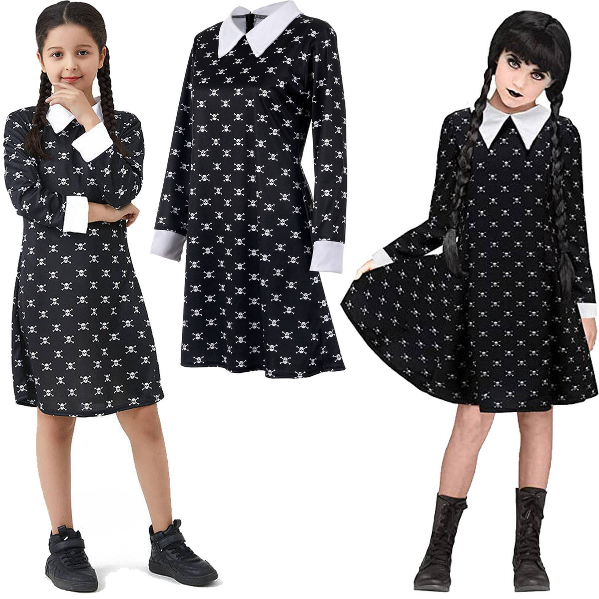 SUKIENKA WEDNESDAY ADDAMS PRZEBRANIE NA HALLOWEEN W CZASZKI KOSTIUM rozm S