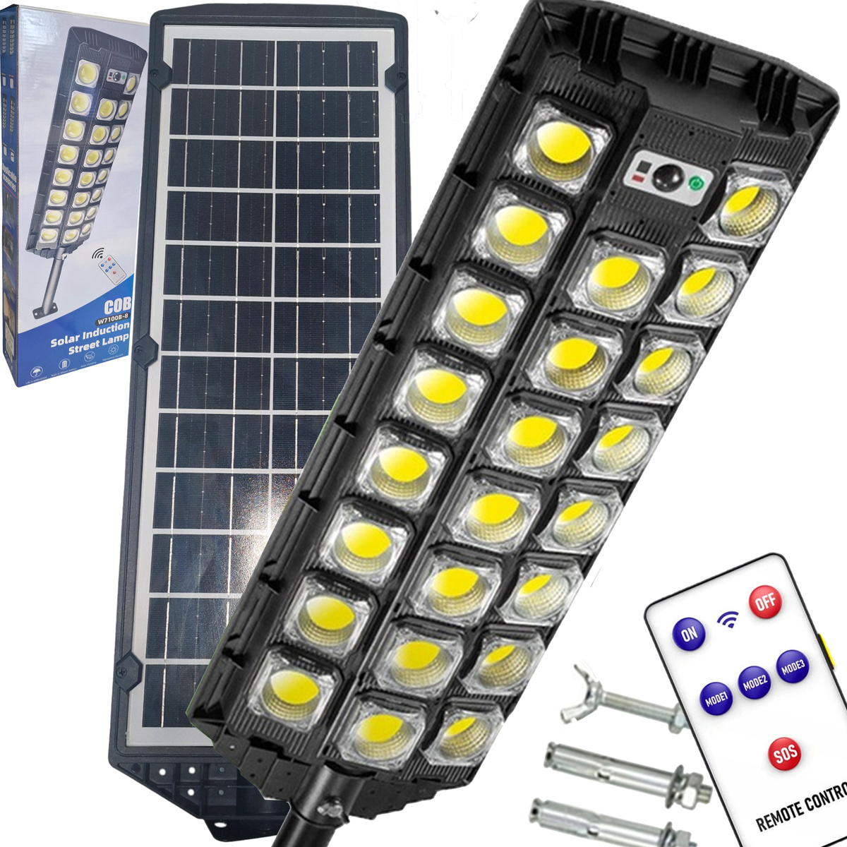 LAMPA SOLARNA 2400W CZUJNIK RUCHU ZMIERZCHU OGRODOWA LATARNIA PILOT GRARAŻ 