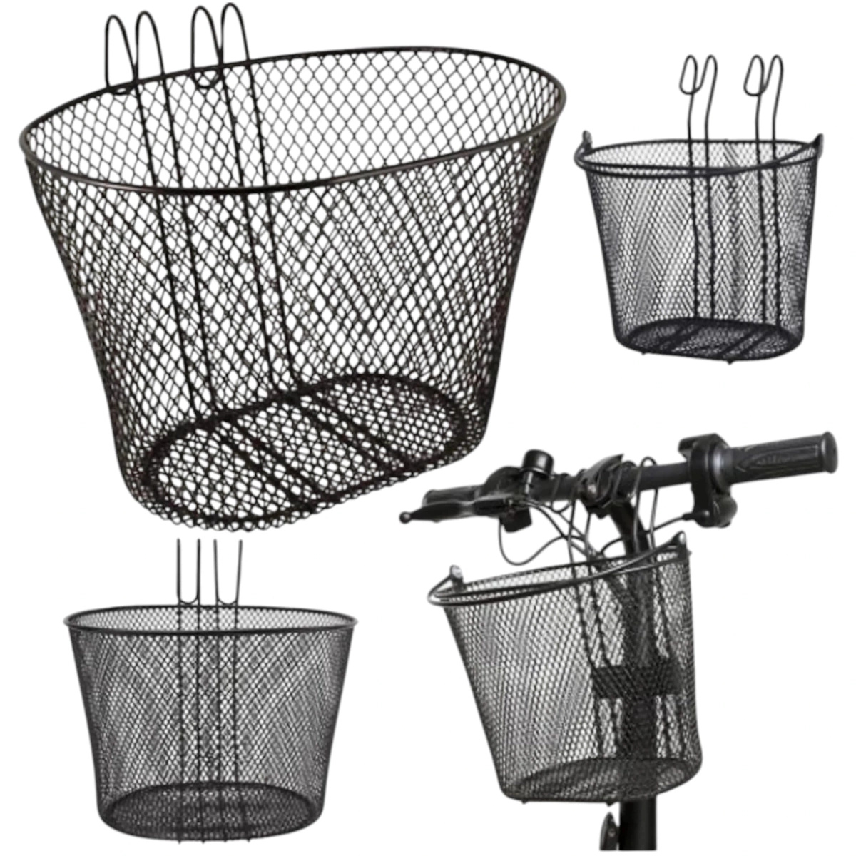 KOSZYK KOSZ NA ROWER ROWEROWY PRZEDNI WIESZANY CZARNY METALOWY 30CM