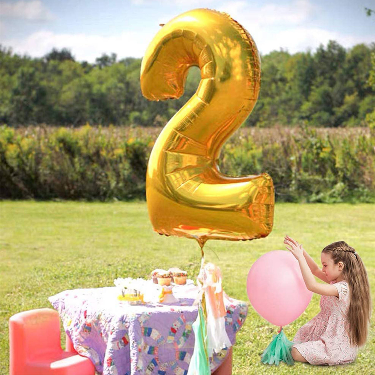 BALON FOLIOWY CYFRA 2 DWA ZŁOTY NA URODZINY IMPREZĘ JUBILEUSZ 80cm