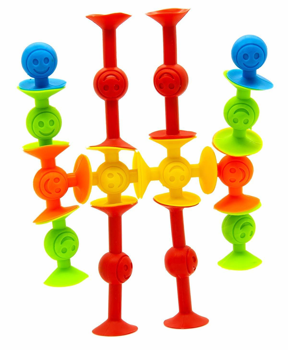 KLOCKI SILIKONOWE PRZYSSAWKI KONSTRUKCYJNE 29 SZT KOLOROWE ELASTYCZNE HAPPY