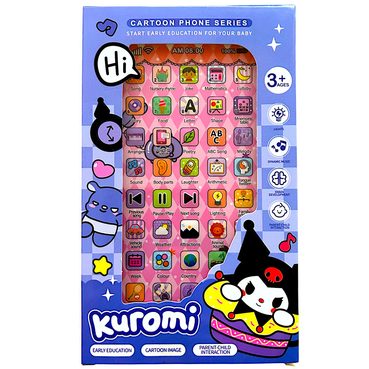 KUROMI - SMARTFON DLA DZIECI DOTYKOWY 3D TELEFON INTERAKTYWNY ŚWIECI GRA 