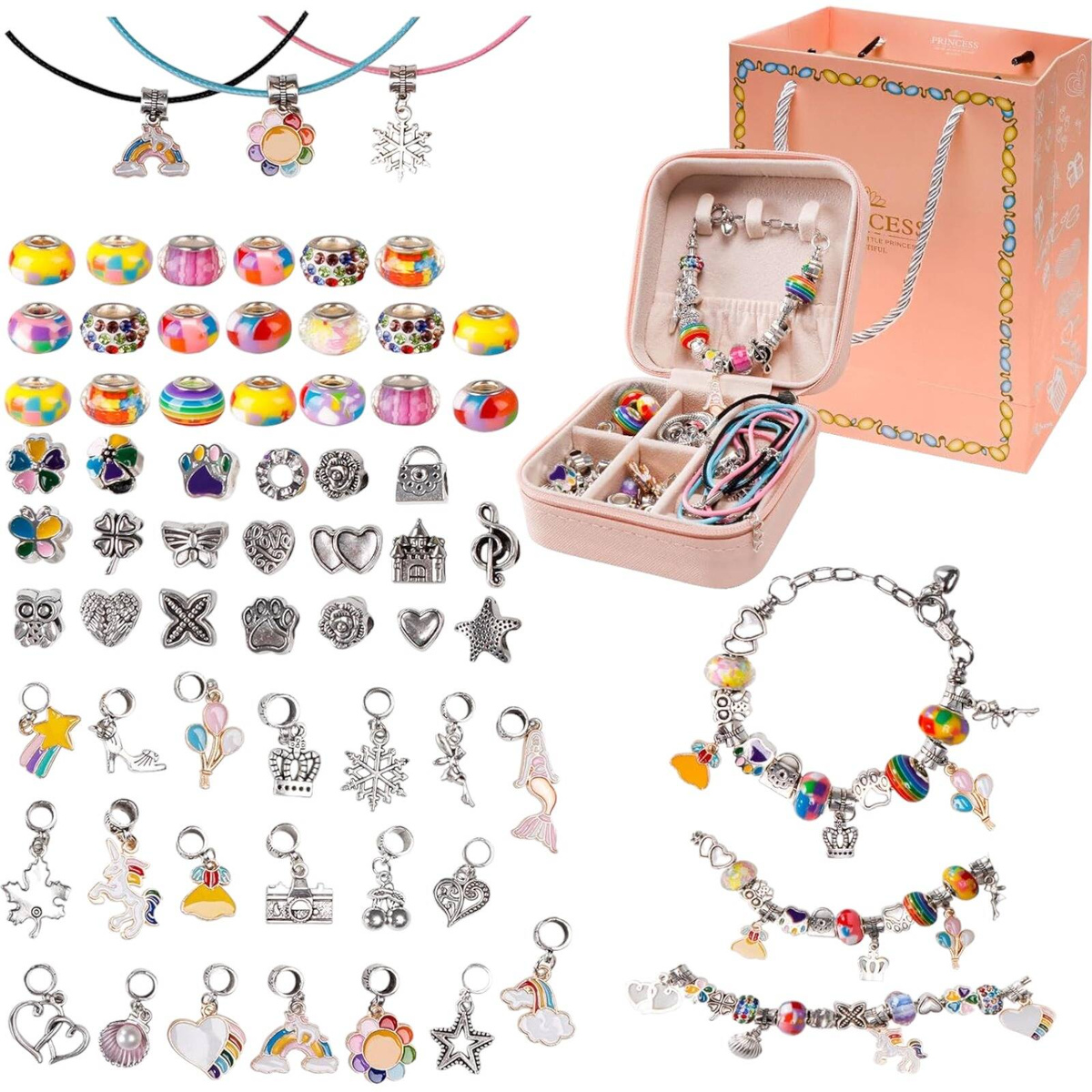 Zestaw do Robienia Bransoletek Koraliki Biżuterii Prezent Zawieszki Kuferek