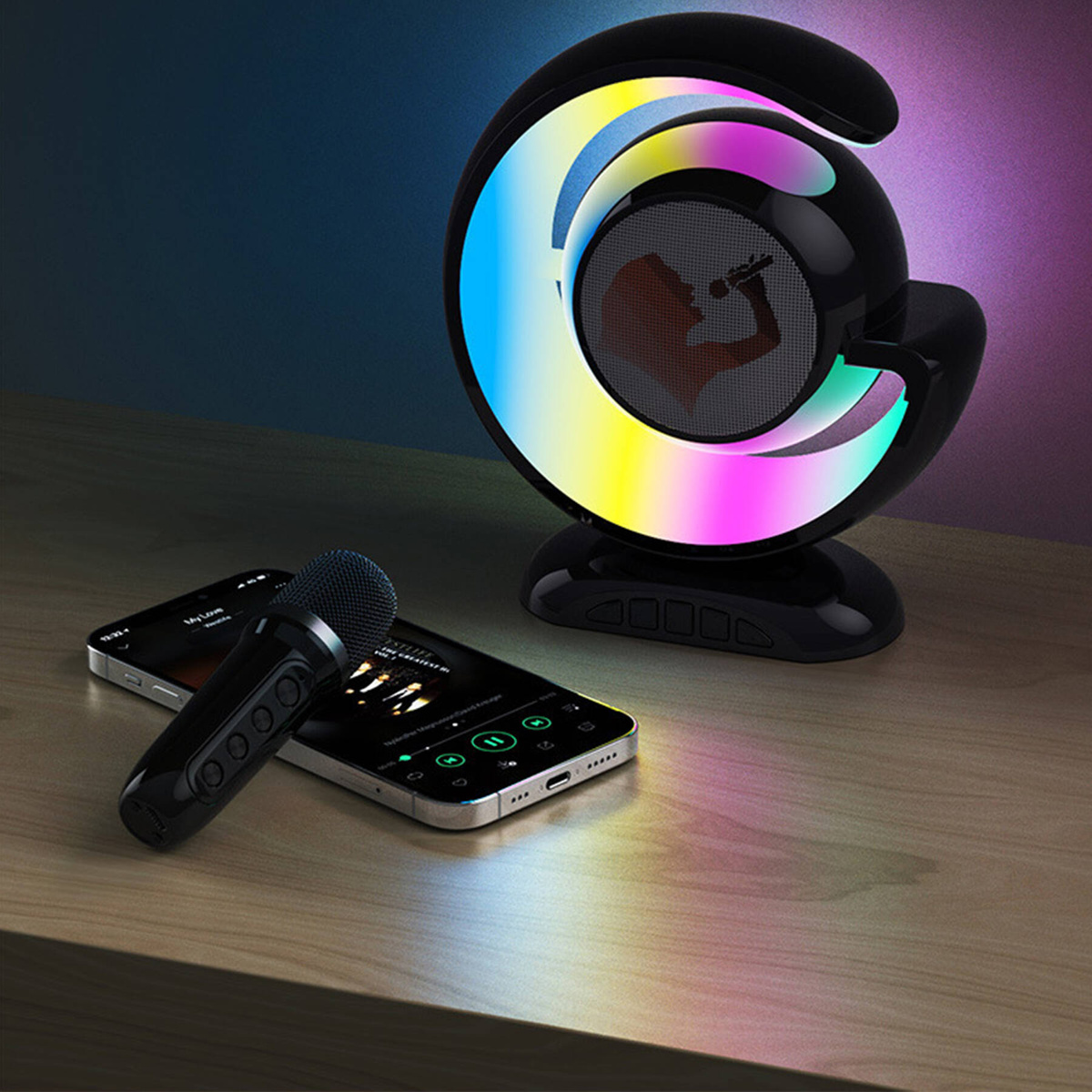 ZESTAW KARAOKE 2 MIKROFONY BEZPRZEWODOWY PRZENOŚNY GŁOŚNIK BLUETOOTH LED 