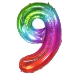 BALON NA 9 URODZINY FOLIOWY CYFRA 9 DZIEWIĘĆ TĘCZOWY KOLOROWY NA HEL 100CM