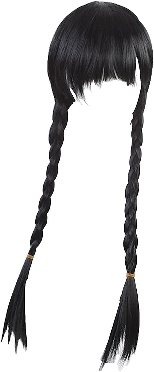 PERUKA WEDNESDAY ADDAMS WŁOSY COSPLAY WARKOCZE Z GRZYWKĄ 60CM NA IMPREZĘ