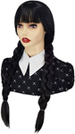 PERUKA WEDNESDAY ADDAMS WŁOSY COSPLAY WARKOCZE Z GRZYWKĄ 60CM NA IMPREZĘ