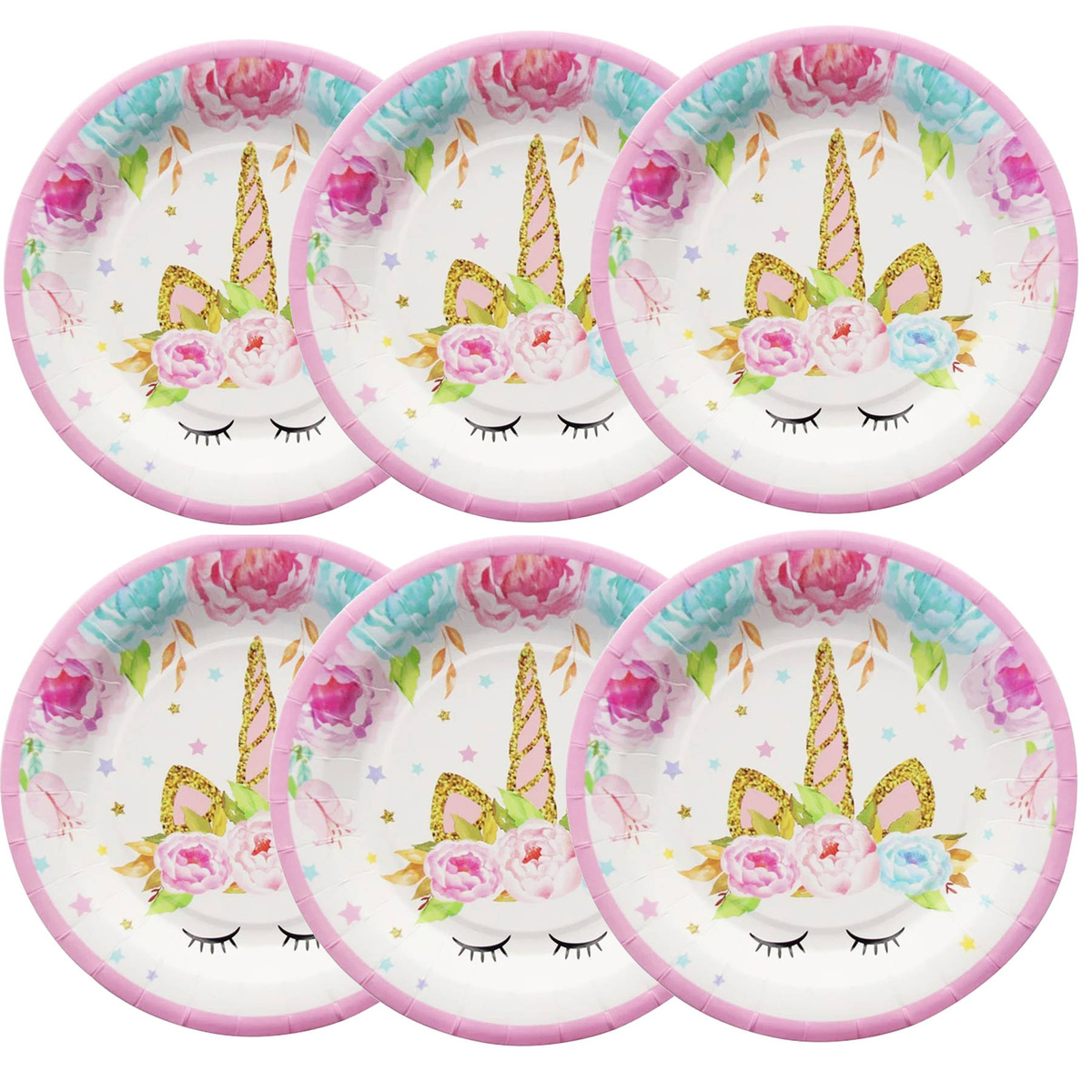 TALERZYKI NA URODZINY 18cm JEDNOROŻCE UNICORN PAPIEROWE 6szt EKO