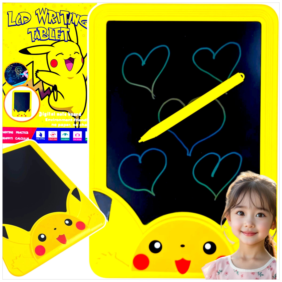 PIKACHU TABLET DLA DZIECI DO RYSOWANIA 8'' TABLICA EDUKACYJNA LCD DLA FANA