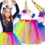 KOSTIUM JEDNOROŻCA DLA DZIEWCZYNKI STRÓJ JEDNOROŻEC OPASKA SPÓDNICZKA 2w1