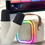 GŁOŚNIK BLUETOOTH PRZENOŚNE KARAOKE LAMPKA RGB 2 MIKROFONY USB SD MINI JACK