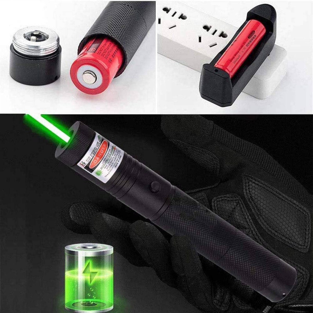 MOCNY WSKAŹNIK LASEROWY LASER POINTER ZIELONY AKU + ŁADOWARKA I NAKŁADKA
