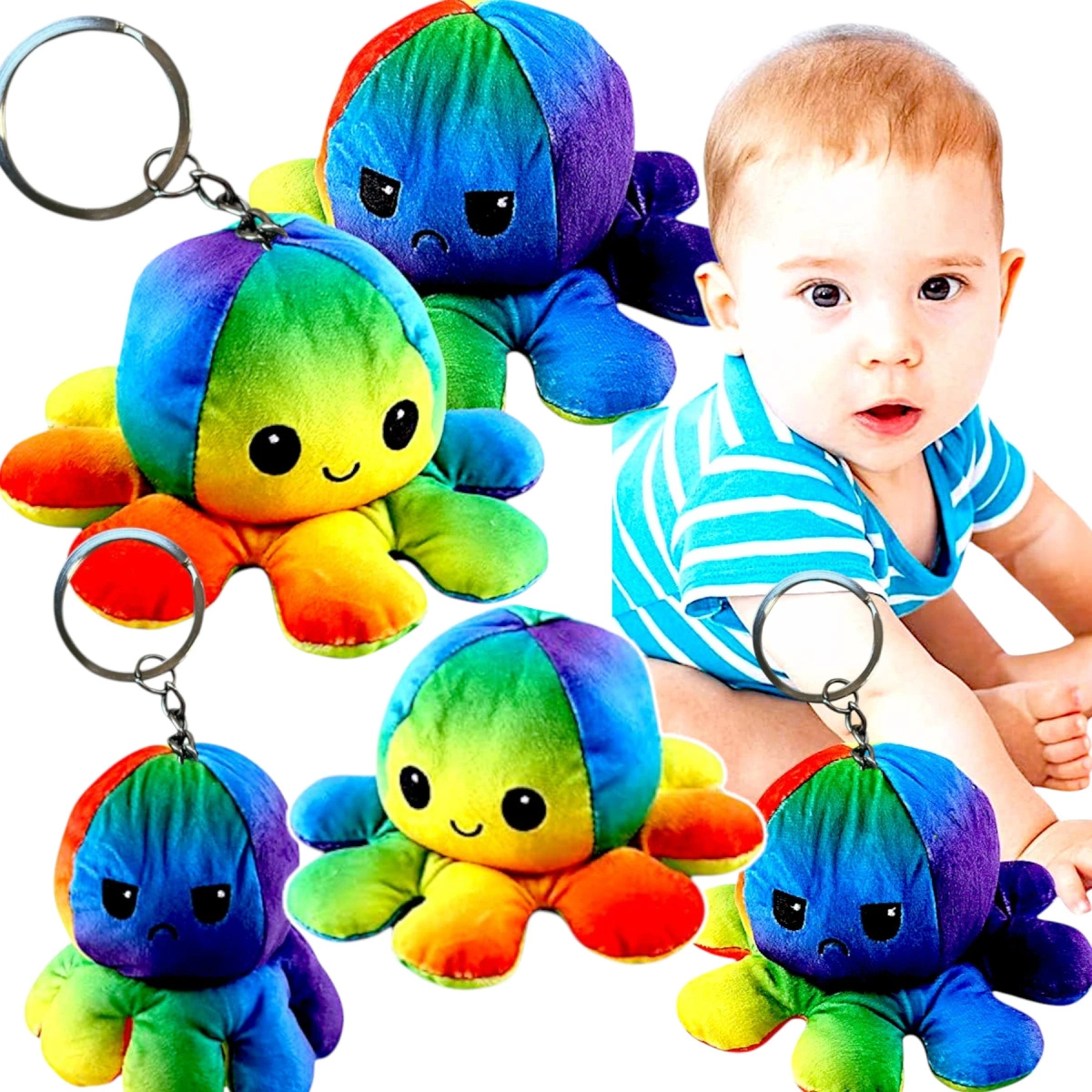 MASKOTKA OŚMIORNICZKA DWUSTRONNA PLUSZOWA ZABAWKA DLA DZIECI BRELOCZEK