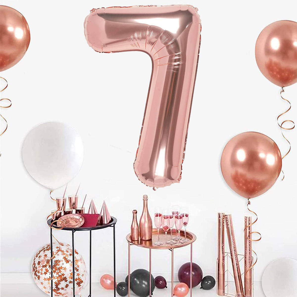 BALON FOLIOWY CYFRA 7 RÓŻOWE ZŁOTO NA URODZINY IMPREZĘ JUBILEUSZ 80cm