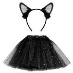 KOSTIUM DLA DZIEWCZYNKI NA BAL PRZEBIERAŃCÓW CZARNY KOTEK SPÓDNICZKA OPASKA 