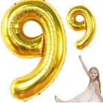 BALON FOLIOWY CYFRA 9 DZIEWIĘĆ ZŁOTY NA URODZINY JUBILEUSZ URODZINOWY 80cm