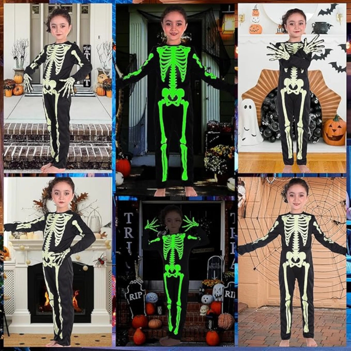 STRÓJ NA HAALLOWEEN DLA DZIECI PRZEBRANIE KOŚCIOTRUP ŚWIECI W CIEMNOŚCI S