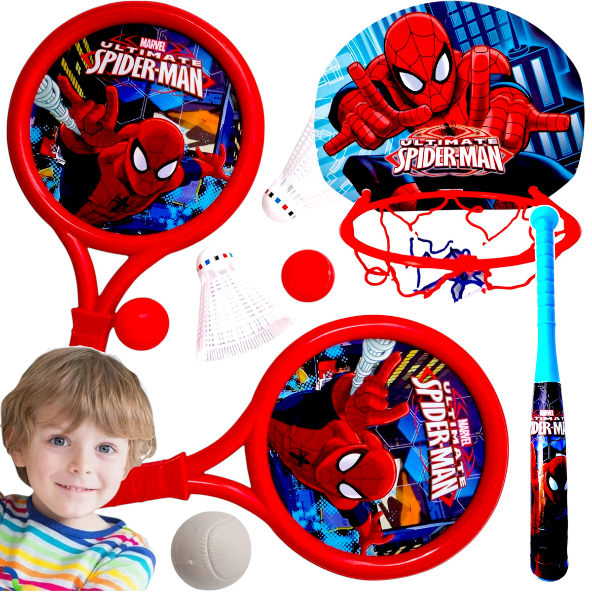 ZESTAW SPORTOWY 6w1 BASEBALL KOSZYKÓWKA RAKIETKI PIŁECZKI LOTKI KIJ ZABAWKI