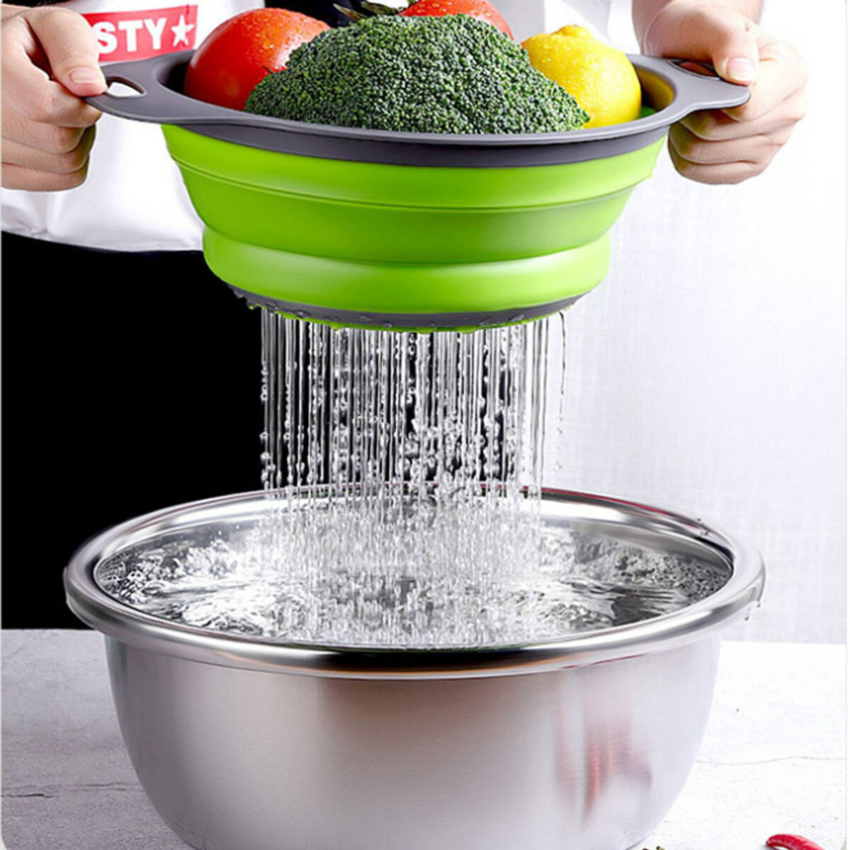 DURSZLAK SILIKONOWY SKŁADANY KUCHENNY CEDZAK SITKO OCIEKACZ UCHWYTy 19cm