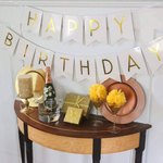 GIRLANDA URODZINOWA Z NAPISEM HAPPY BIRTHDAY BIAŁA ZŁOTE NAPISY 200cm