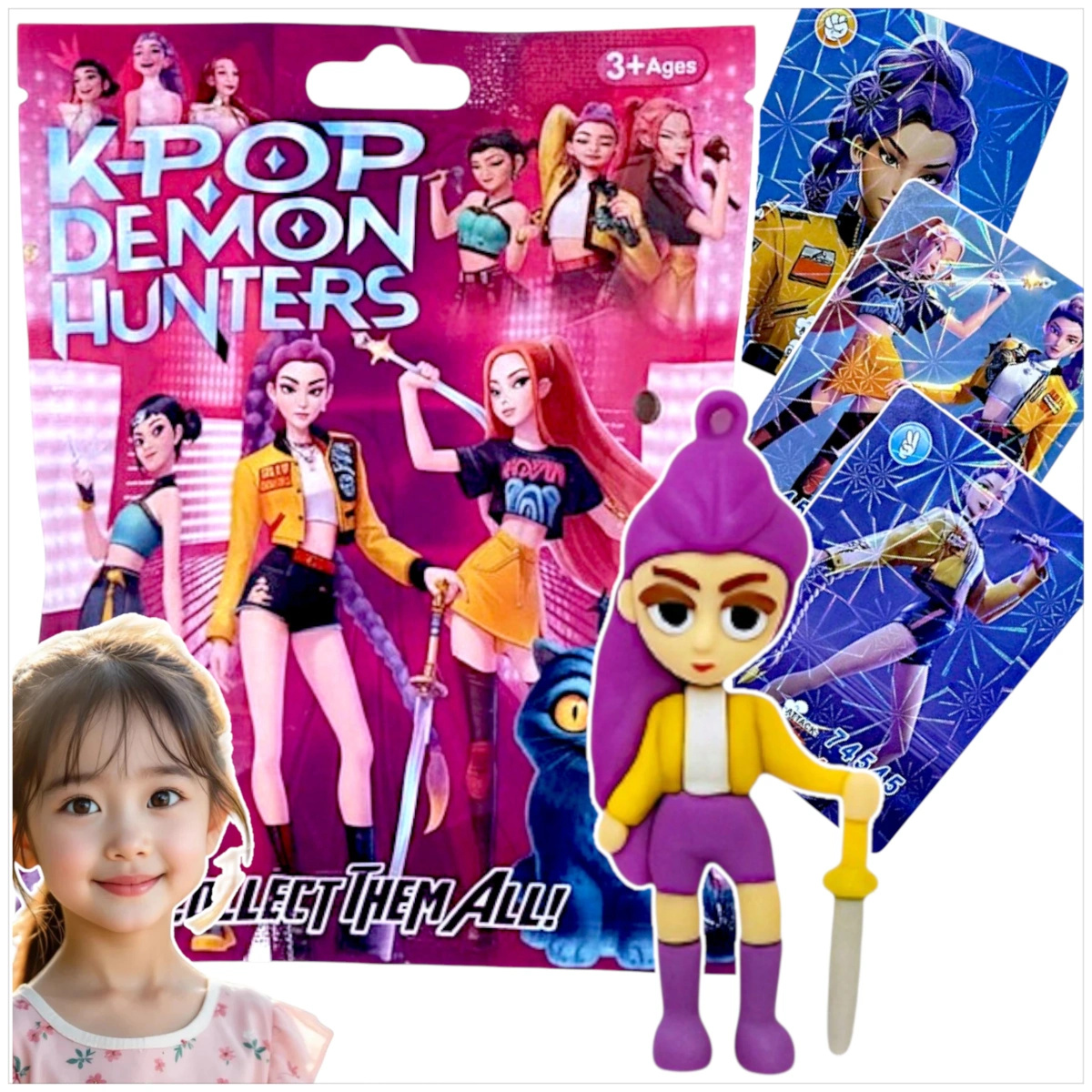 K-POP ŁOWCZYNIE DEMONÓW - Saszetka niespodzianka 3 karty + figurka KPOP