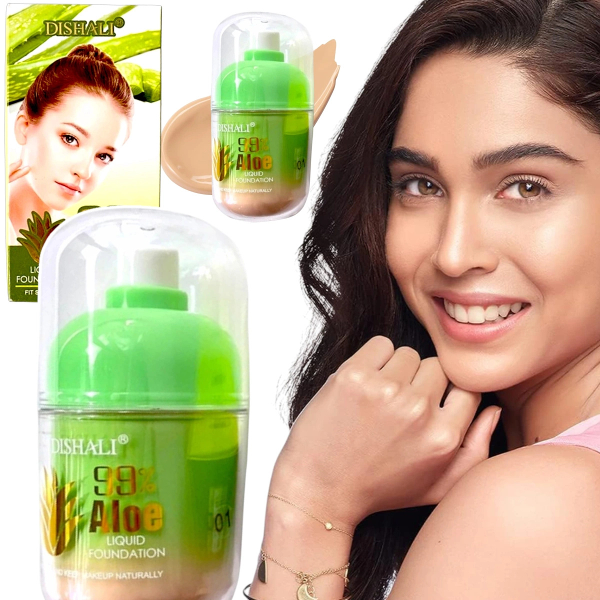 DISHALI NAWILŻAJĄCY LEKKI PODKŁAD 99% ALOES NATURALNY EFEKT IDEALNE KRYCIE