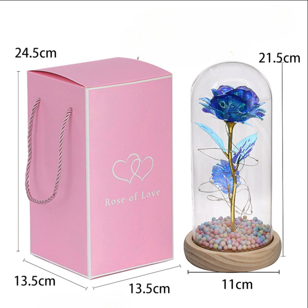 WIECZNA RÓŻA W SZKLE PREZENT NA WALENTYNKI ŚWIECĄCA LED PUDEŁKO PREZENT