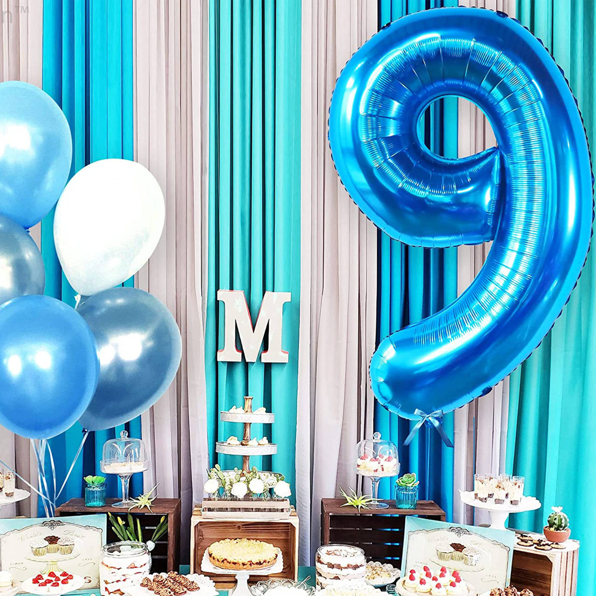 BALON FOLIOWY CYFRA 9 NIEBIESKI URODZINY URODZINOWY NA JUBILEUSZ 40cm